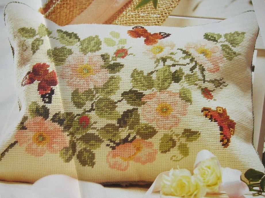 Wild Briar Rose & Butterfly Cushion ~ Needlepoint Pattern