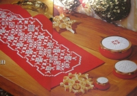 Norwegian Hardanger Christmas Table Runner & Trinket Pot Lids ~ Hardanger Patterns
