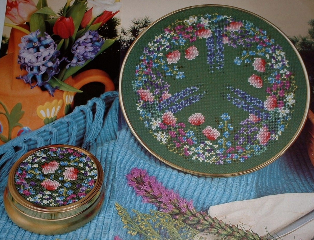 Cottage Garden Tray & Trinket Lid ~ Two Cross Stitch Charts