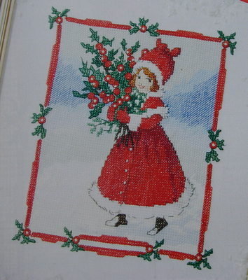 Flora White: Santa Girl with Festive Bouquet Cross Stitch Chart