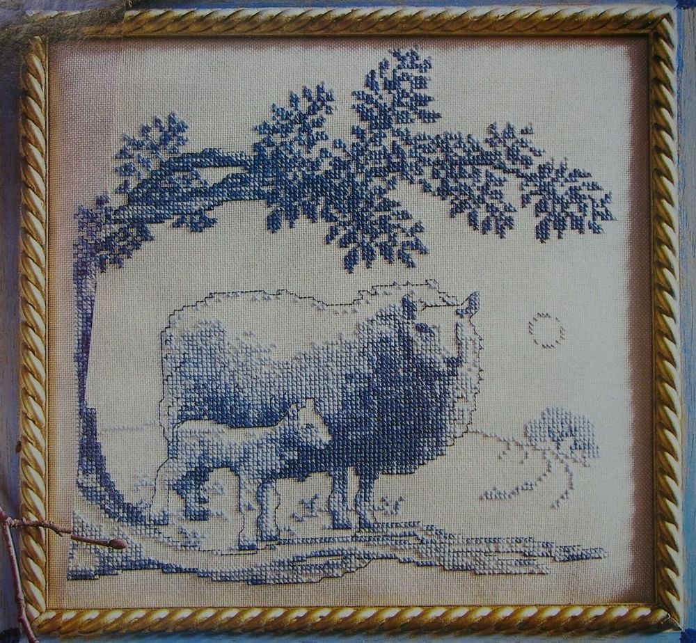 Toile de Jouy Inspired Country Scene with Sheep ~ Cross Stitch Chart