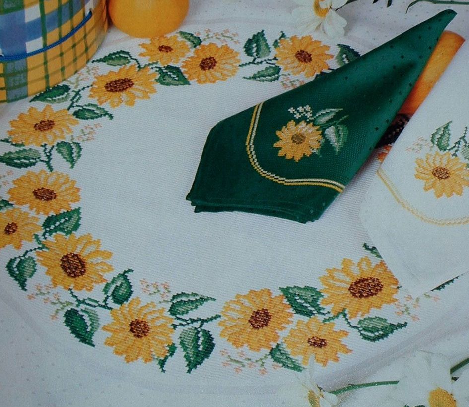 Sunflower Table Cloth Centre & Napkins ~ Cross Stitch Chart