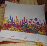 Cottage Garden Floral Border Cushion ~ Cross Stitch Chart