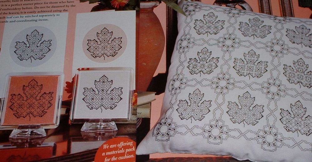 Blackwork Leaves: Cushion, Cards & Coasters ~ Blackwork Embroidery Pattern