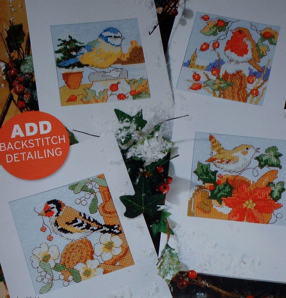 Four Winter Garden Bird Cards ~ Cross Stitch Carts
