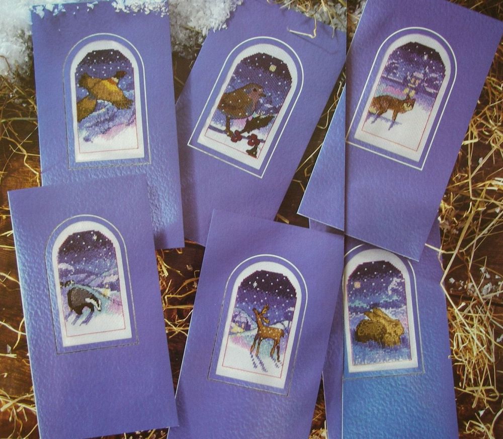 Six Snowy Winter's Night Animal Cards ~ Cross Stitch Charts