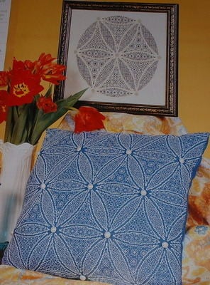 Elizabethan Blackwork Flower Arrangement Cushion ~Blackwork Embroidery Patt