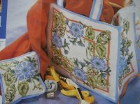 Blue Beaded Floral Bag & Pillow ~ Cross Stitch Charts
