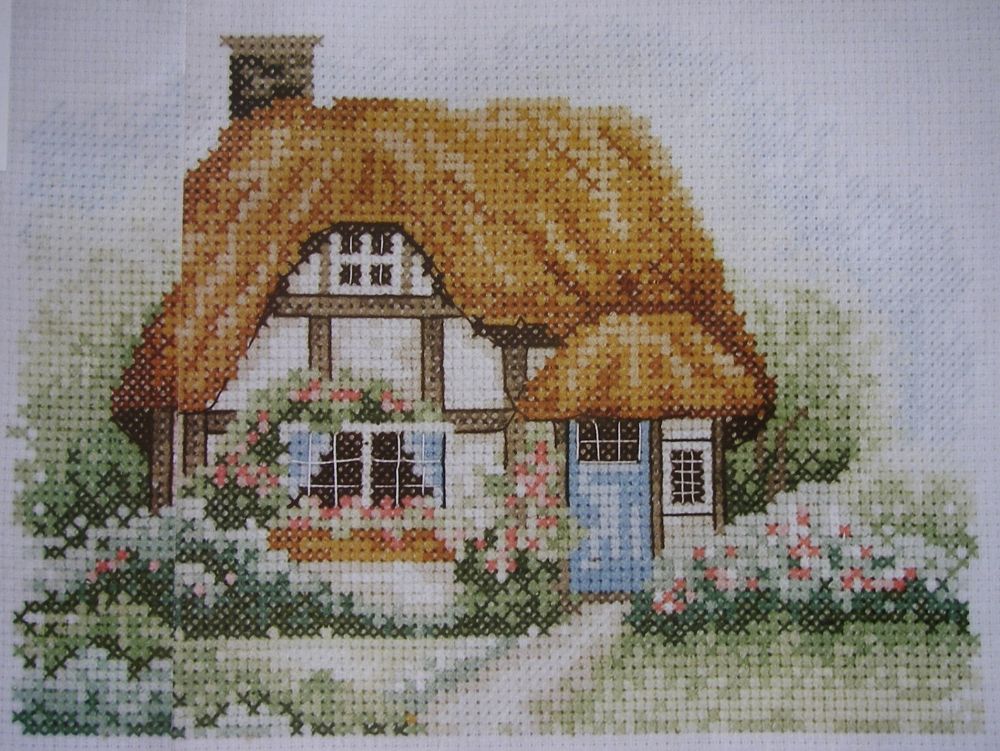 tudor thatched flint brick cottages cross stitch charts patterns