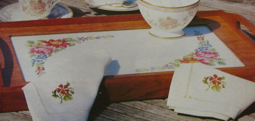 Floral Tea Tray Mat & Napkins ~ Cross Stitch Charts