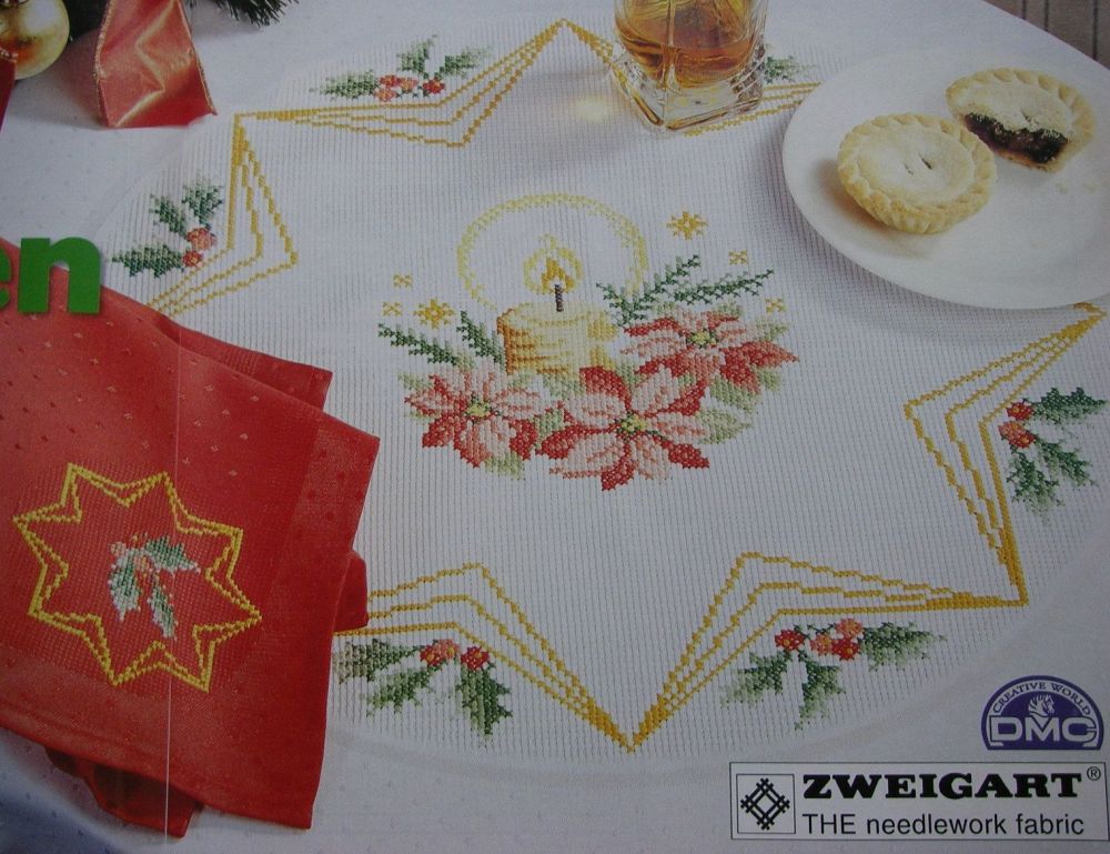 Christmas Candles & Foliage Table Linen ~ Cross Stitch Charts