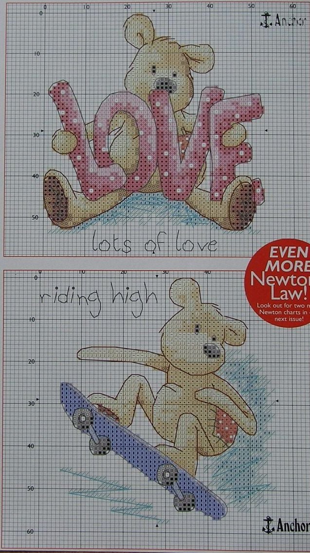 Newton's Law Bear: Lots of Love & Riding High ~ two Cross Stitch Charts