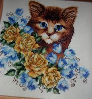 Kitten Amongst the Bluebells and Roses ~ Zweigart Cross Stitch Chart