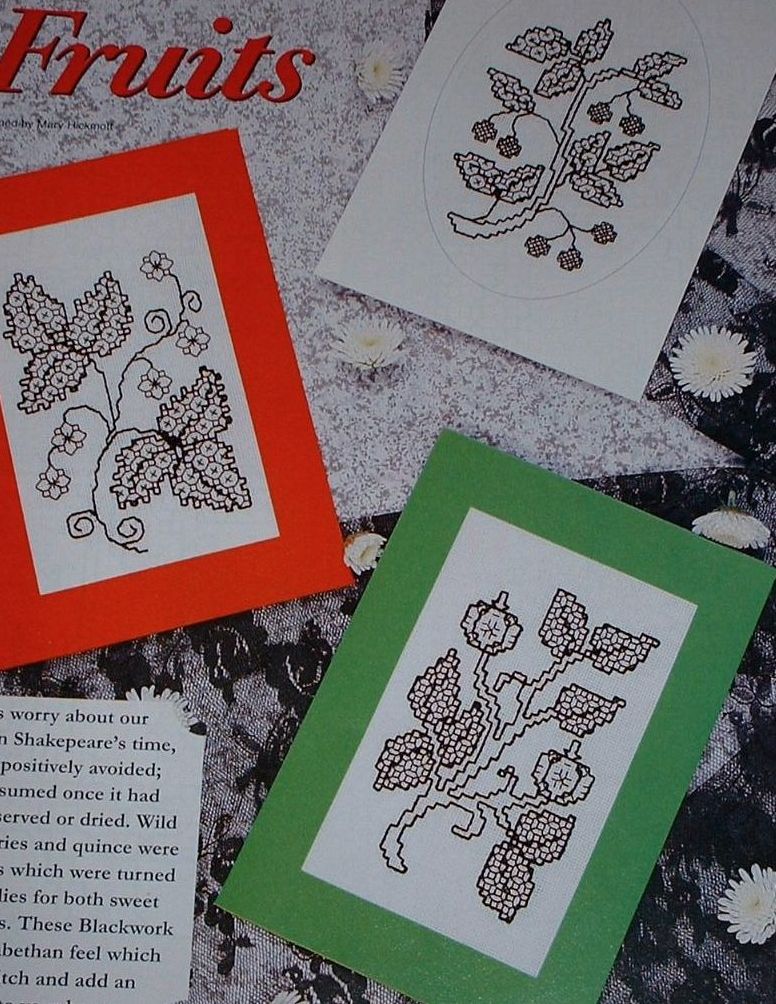 Three Tudor Fruits Blackwork Cards ~ Blackwork Patterns