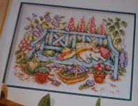 Cat on a Bench in a Cottage Garden ~ Cross Stitch Chart