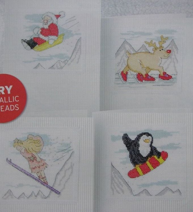 Four Comical Arctic Christmas Cards ~ Cross Stitch Charts