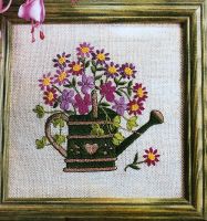 Embroidered Watering Can & Ribbonwork Flowers ~ Embroidery Pattern