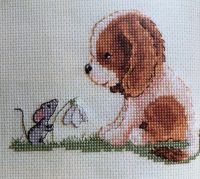 Puppy Dog with Mouse ~ Cross Stitch Chart