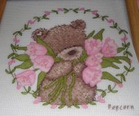 Designer Stitches: Popcorn Bear with Flowers ~ Cross Stitch Chart