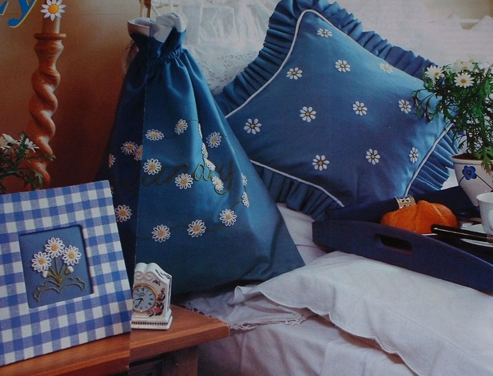Daisy Laundry Bag, Cushion & Picture ~ Three Embroidery Patterns