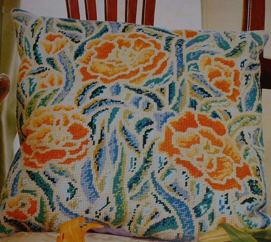 Art Nouveau Style Orange Flowers Cushion ~ Needlepoint Chart