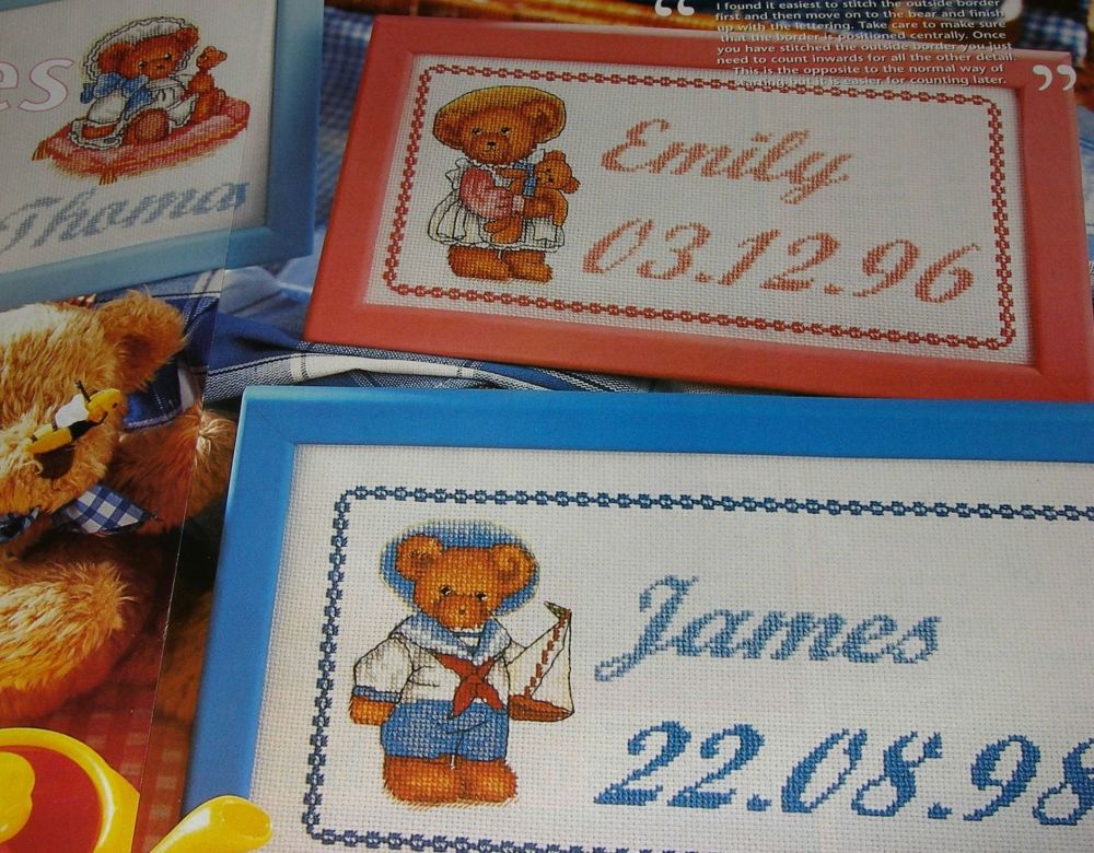 Boy & Girl Teddy Bear Name Plates ~ Cross Stitch Charts