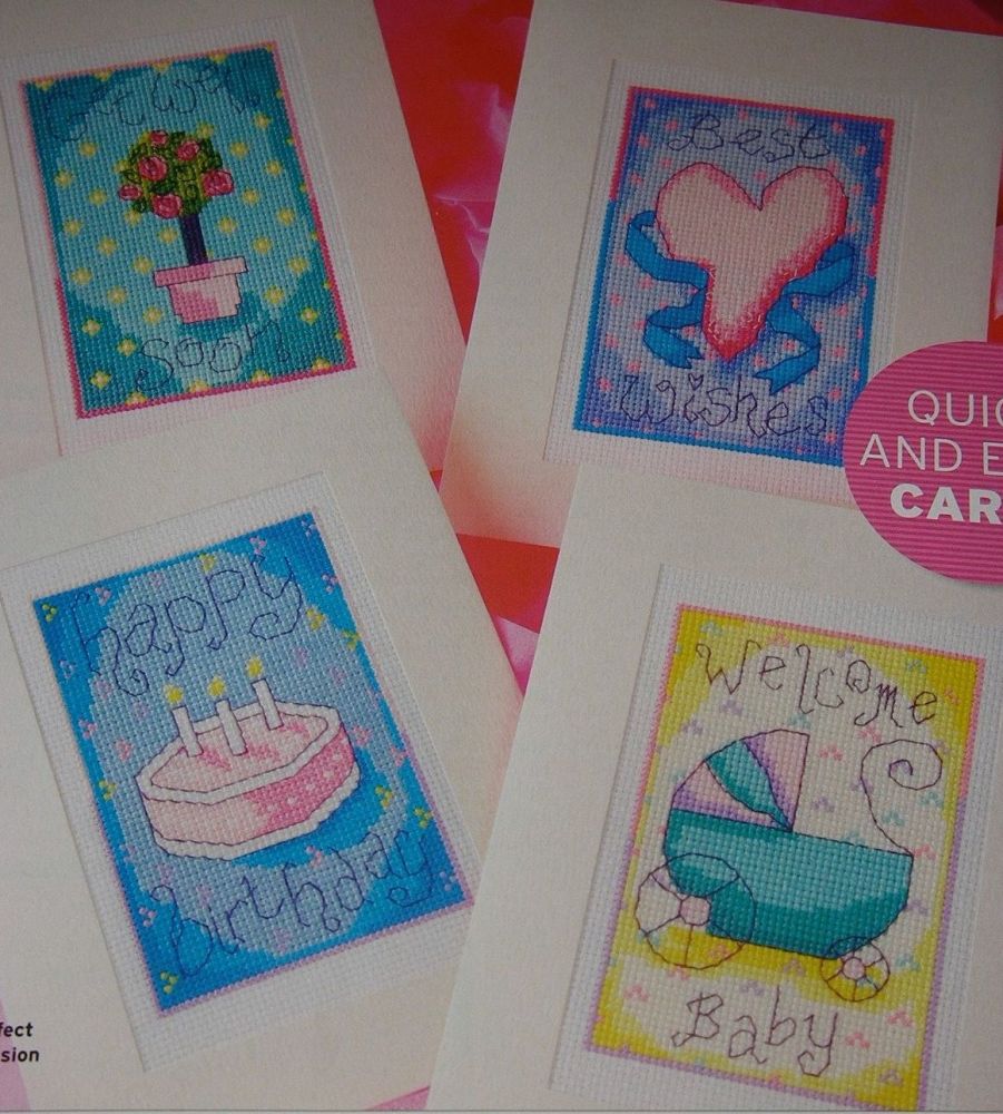 Get Well, Birthday, Baby Cards ~ Four Cross Stitch Charts