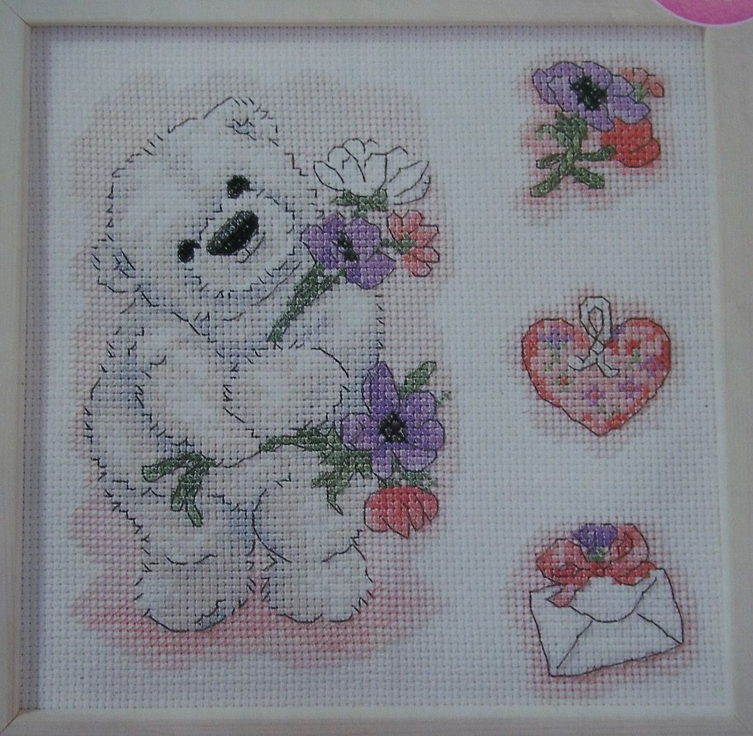 Bubble Polar Bear with Spring Flowers ~ Cross Stitch Chart
