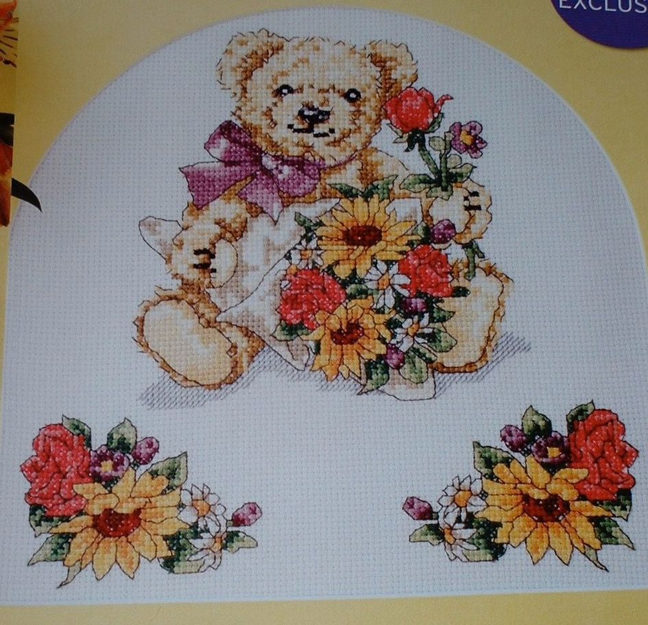 Teddy Bear with Flowers ~ Cross Stitch Chart