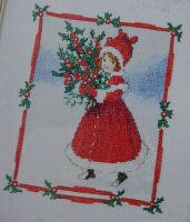 Flora White: Santa Girl with Festive Bouquet ~ Cross Stitch Chart