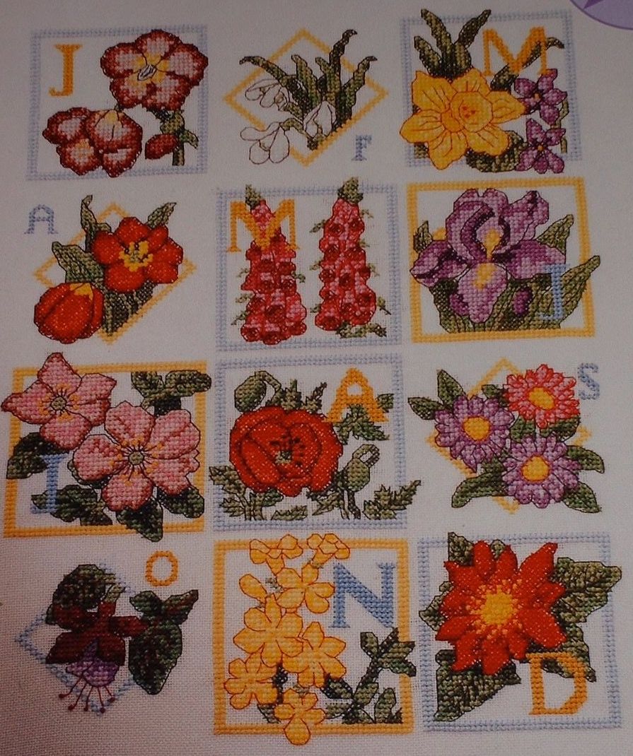 Flowers of the Month Sampler ~ Cross Stitch Chart