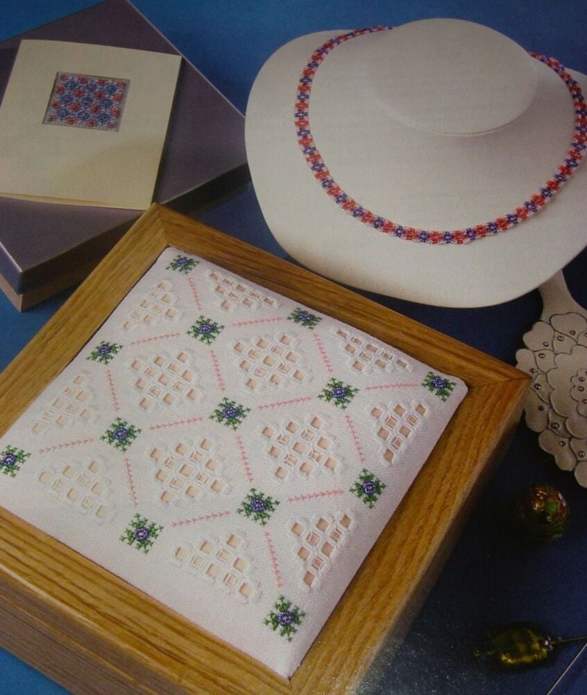 Millefiore Beads Hardanger Box Lid Card Necklace ~ Embroidery Patterns