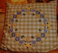 Triple Ribbon Garland Embroidered Cushion ~ Ribbonwork Pattern