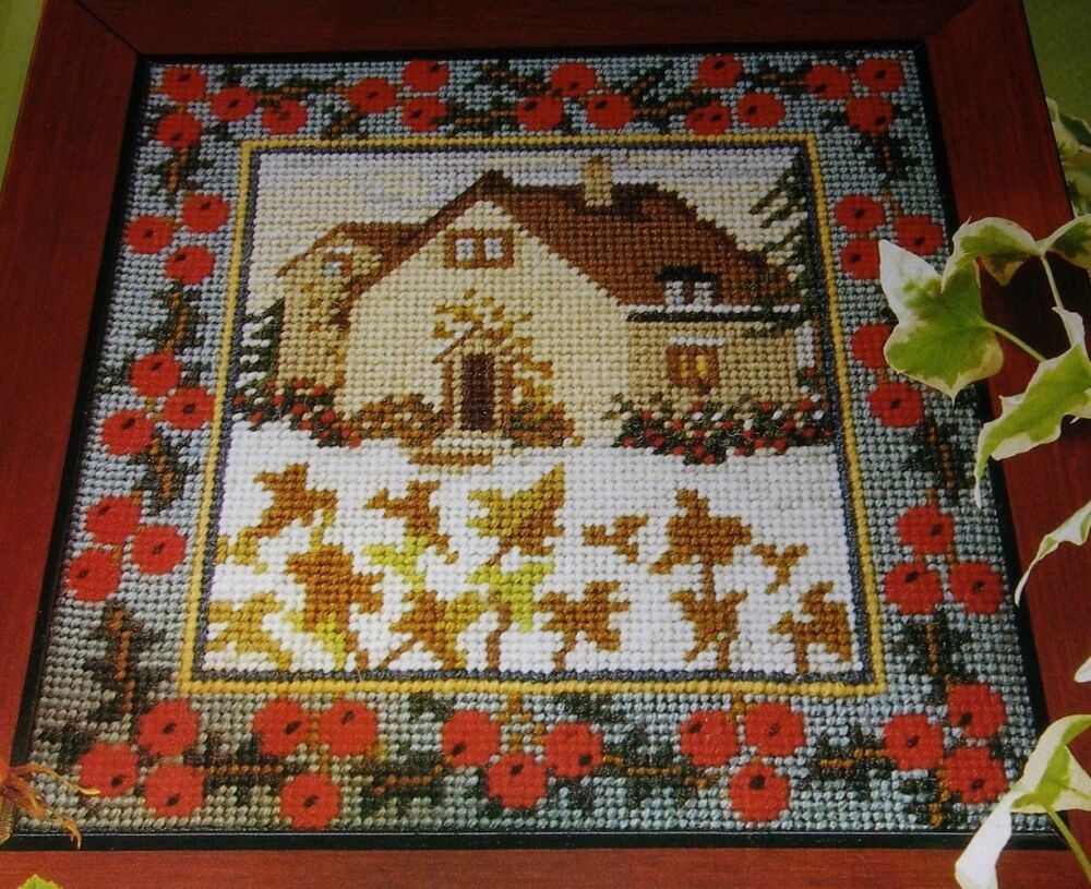 Winter Snowbound Holly Cottage ~ Needlepoint Pattern