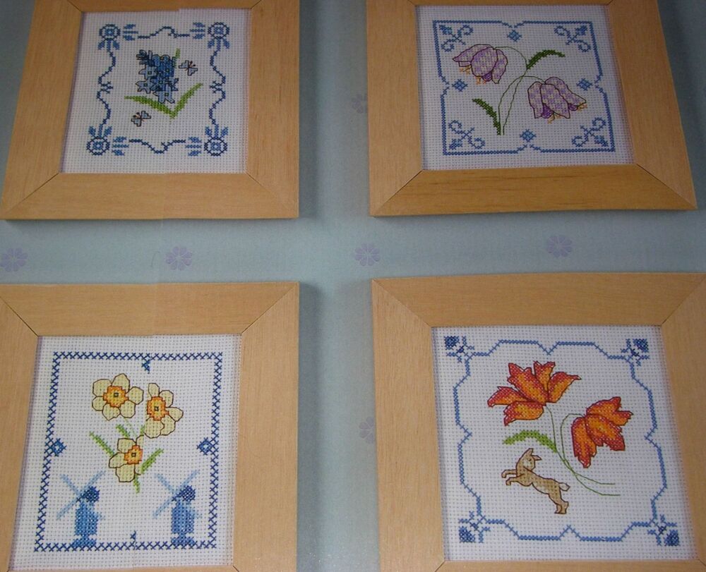 FOUR Delft Style Florals ~ Cross Stitch Charts