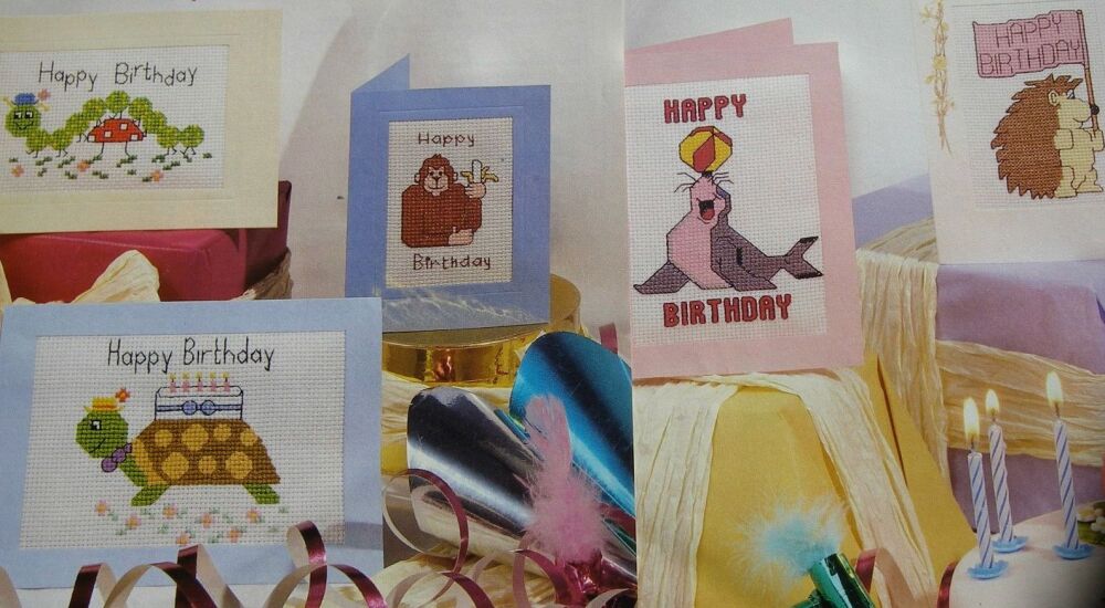 Happy Birthday Animal Cards ~ Five Cross Stitch Charts
