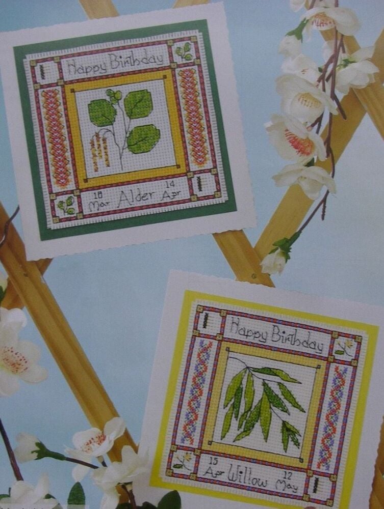 Celtic Zodiac Tree Leaf Birthday Cards ~ Two Cross Stitch Charts