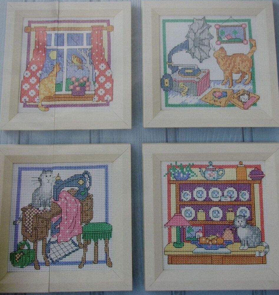 Kitty Cat About the House ~ Four Cross Stitch Charts