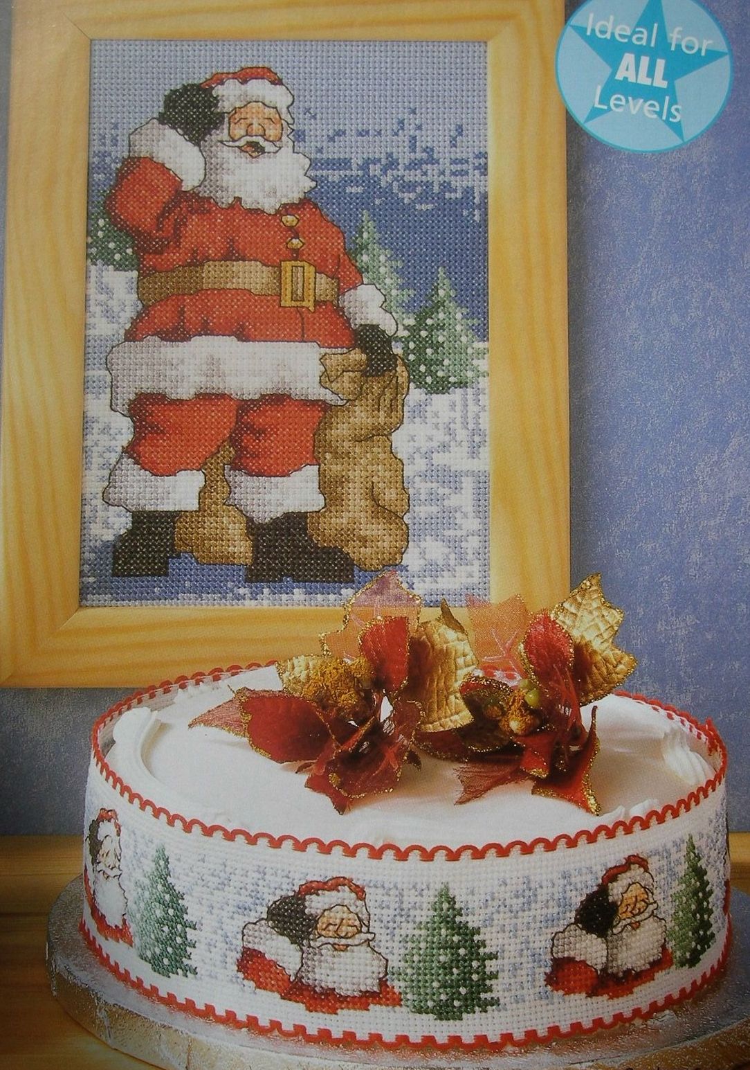 Christmas Santa Picture & Cakeband  ~ Three Cross Stitch Charts