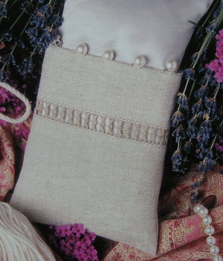 Silk & Linen Lavender Sachet ~ Drawn Thread Work Embroidery Pattern