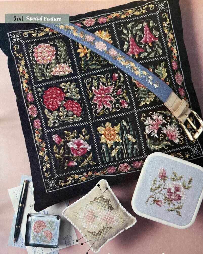 Victorian Style Floral Tiles Cushion ~ Cross Stitch Chart