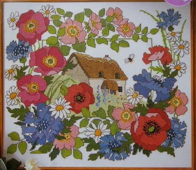 Summer Cottage with Floral Border ~ Cross Stitch Chart
