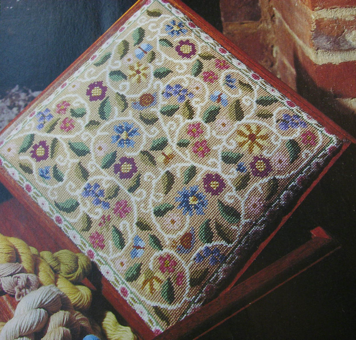 Flowers & Scrolls Canvaswork Footstool/Cushion ~ Pattern