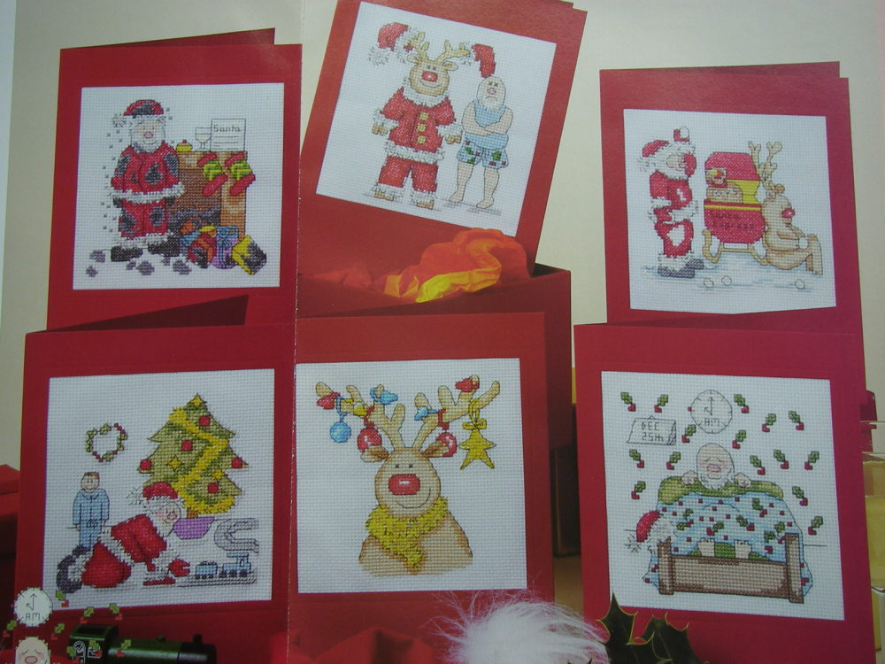 Santa Claus & Rudolph Reindeer Christmas Cards ~ Six Cross Stitch Charts