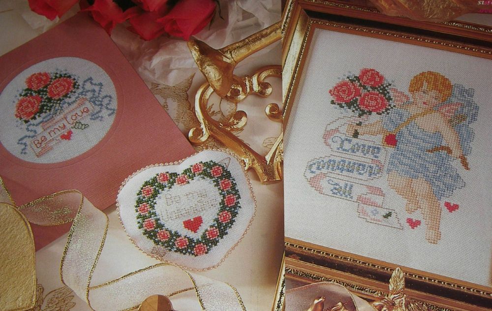 Love Conquers All: Cherub & Roses ~THREE Cross Stitch Charts