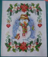 Snowman & Robin with Christmas Foliage ~ Cross Stitch Chart
