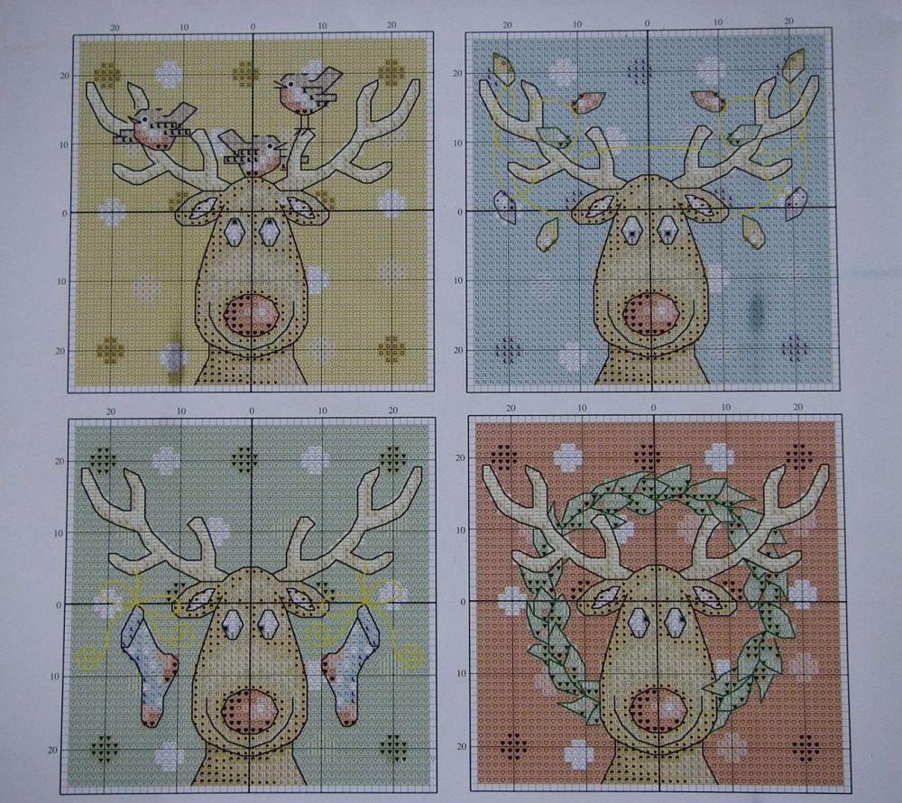 Christmas Reindeer Cards ~ Four Cross Stitch Charts