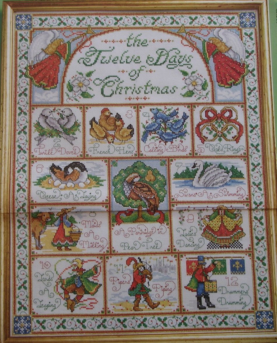 Twelve 12 Days Of Christmas Sampler Cards Cross Stitch Chart Pattern