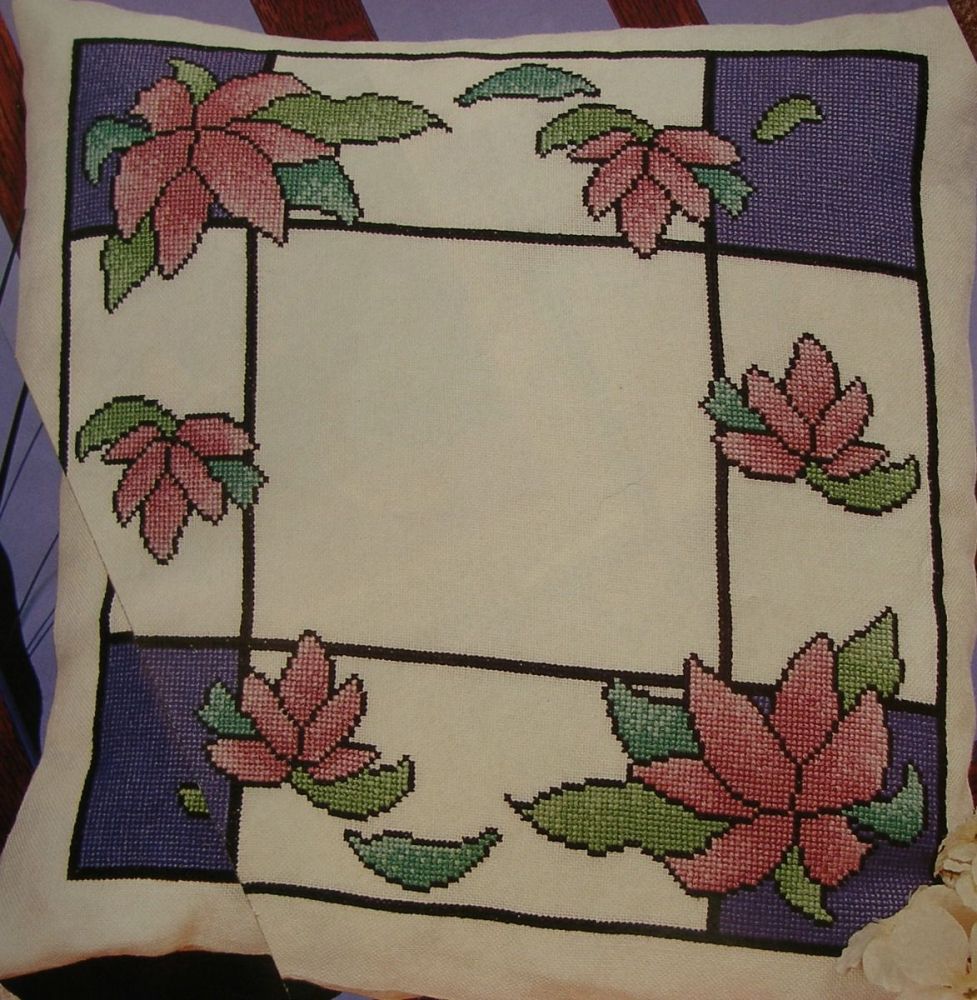Art Nouveau Stained Glass Window Cushion ~ Cross Stitch Chart 