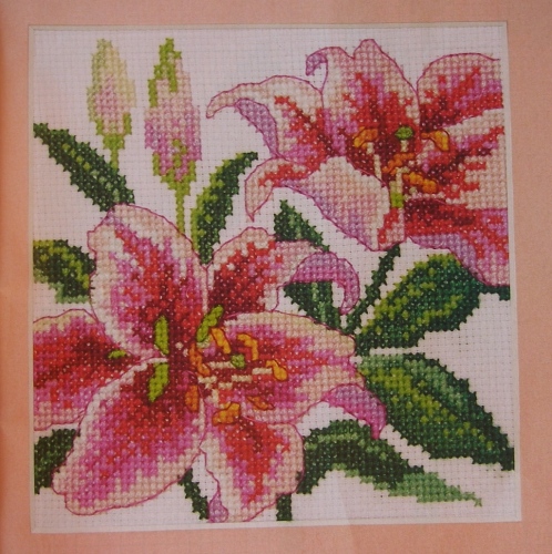 pink stargazer lily lilies cross stitch charts patterns for sale